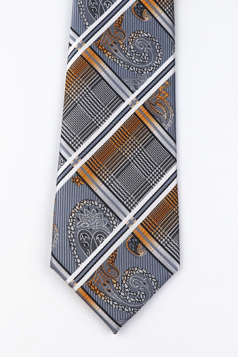Elfeves Men's Grey Gold Orange Ties Silk Luxury Unique Designer Cool Self Dress Neckties - Image 5